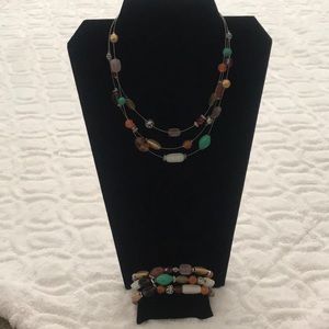 3 Strand Beaded Necklace w/ matching Bracelet